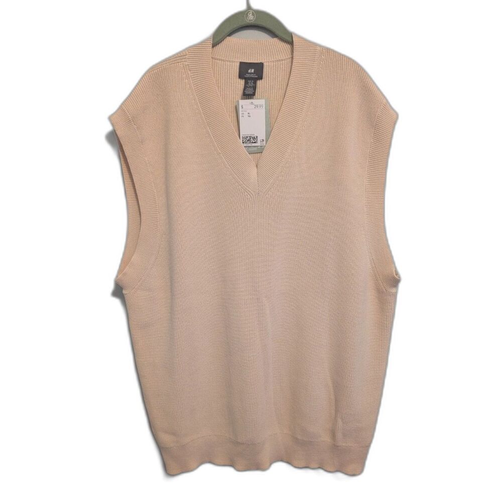 H&M Men's Regular-Fit V-Neck Knit Sweater Vest - Beige Size XL NWT